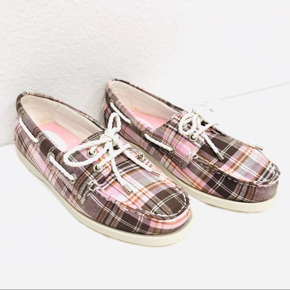 NEW Sebago Seashore Two-Eye Boat Shoe, Pink Plaid - Picture 2 of 8